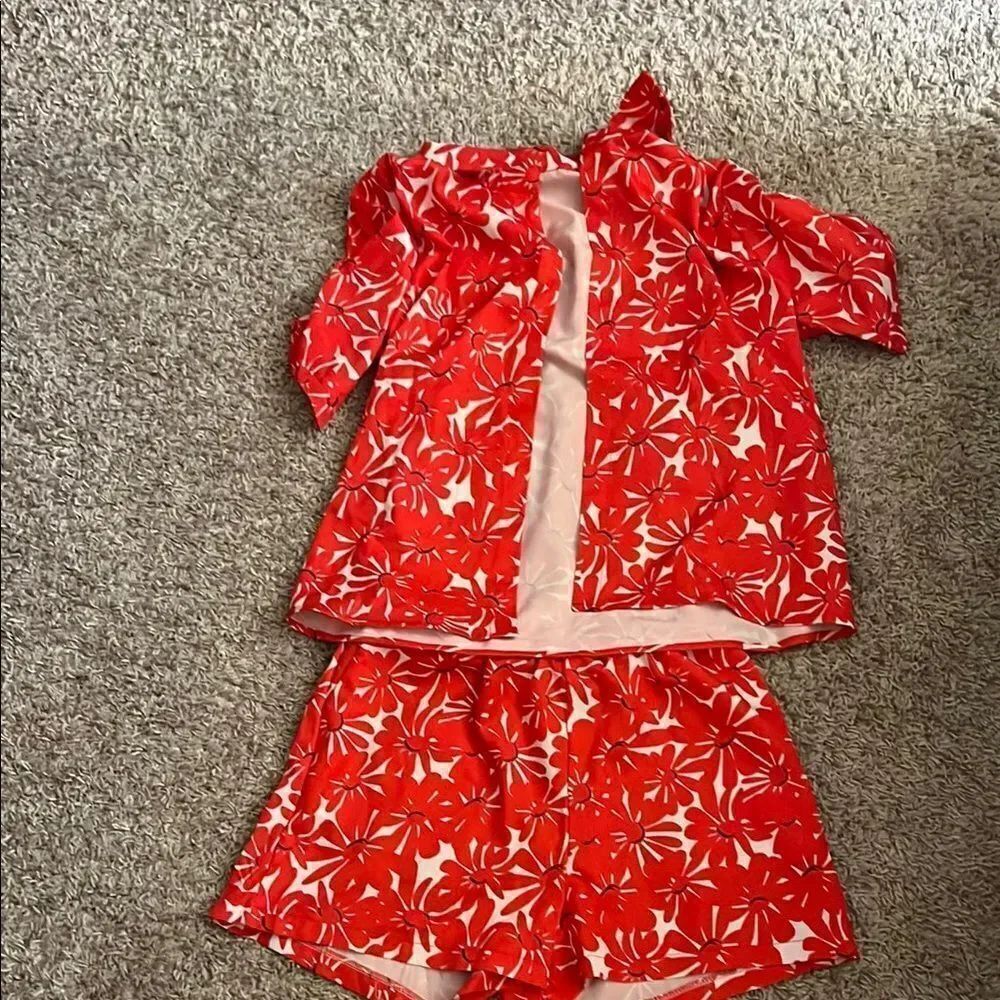Red Floral short Set